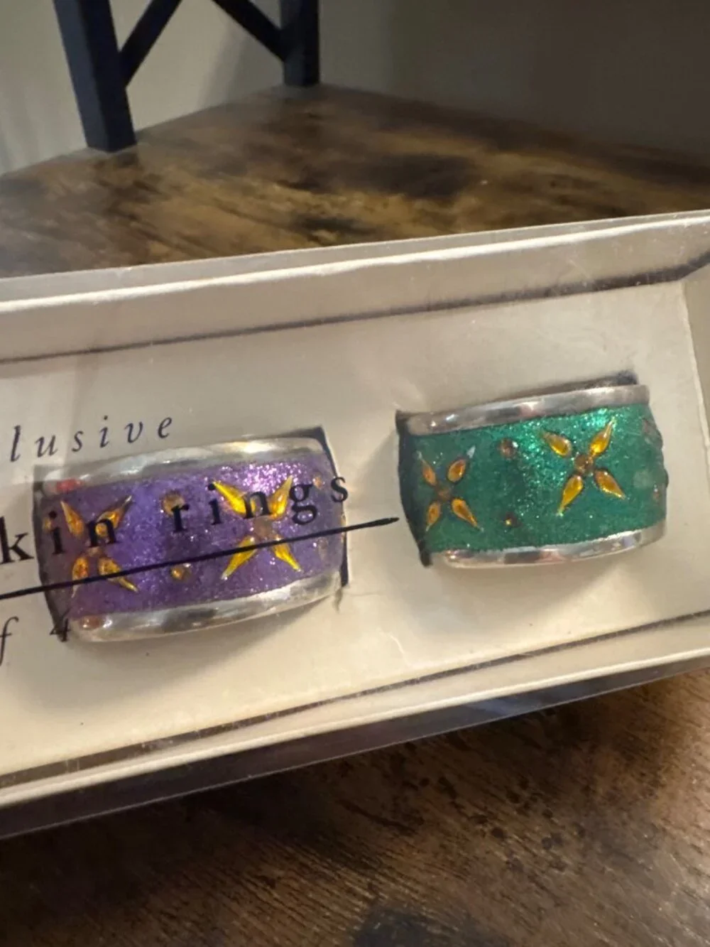 4 Pier 1 Glitter Napkin Rings NEW Nickel-plated Christmas